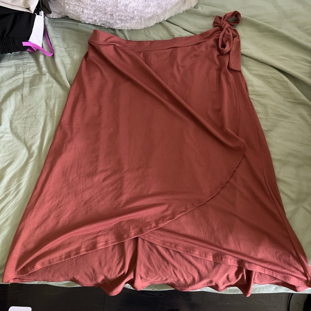 Rust Wrap Skirt with Bow Detail